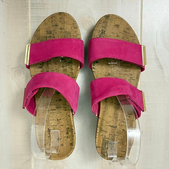 Vionic Pepper Pink Ruched Elastic Wedge Sandals Cork Platform Size 10 - Picture 4 of 9